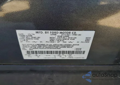 2016 Ford Explorer Xlt из США, поврежденный, VIN 1FM5K7DHXGGD09366